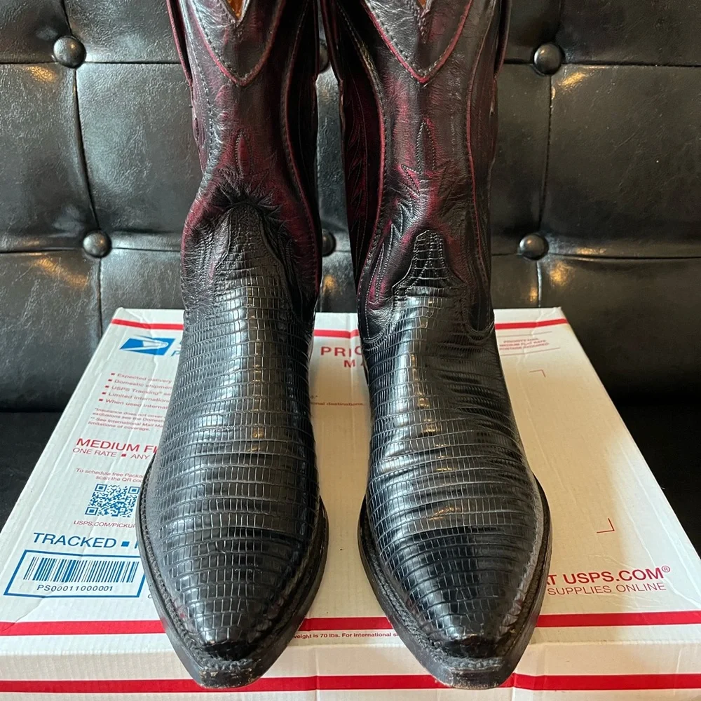 Vintage Y2K‎ Lucchese Black Cherry Lizard Boots